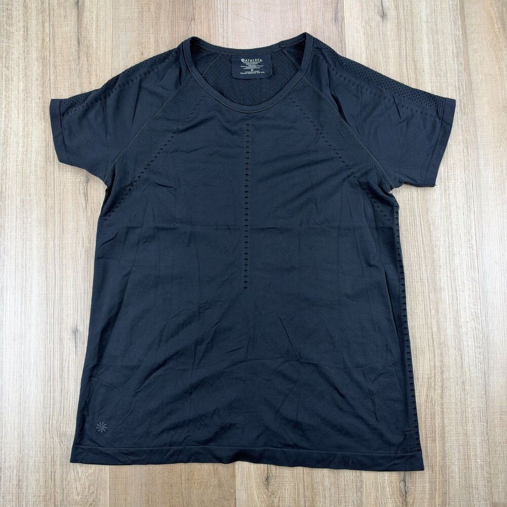 Athleta Womens Medium M Foothill Tee Black Unstinkable Top Shirt Athleisure